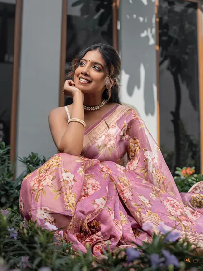 A professional shot of Aarya's skin-like makeup. The natural finish looks beautiful and effortless.