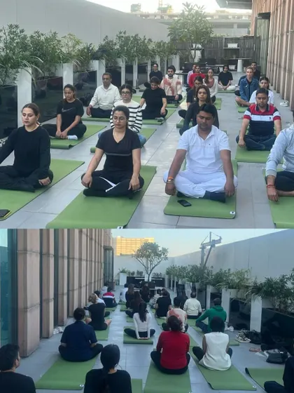 A group shot from the Chanel workshop. These sessions are a powerful way to foster team cohesion, reduce stress, and introduce the benefits of mindfulness in a corporate setting.