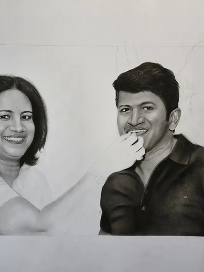 A progress shot of the tribute portrait, showing more of the figures coming to life.