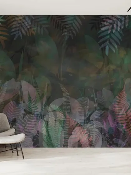 This dark, tropical wallpaper combines lush foliage with subtle hints of color, creating a mysterious and elegant ambiance. It's an ideal choice for a chic, contemporary space.