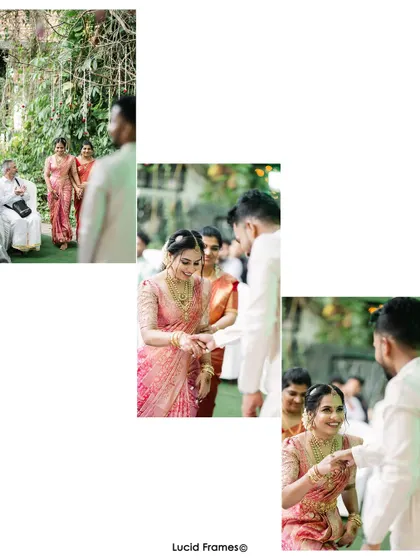 A triptych showing the bride's walk towards the groom, building a narrative of their first look.