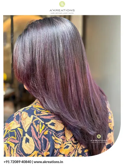 A side view of the purple highlights, showing how they blend beautifully with the base color and add dimension.