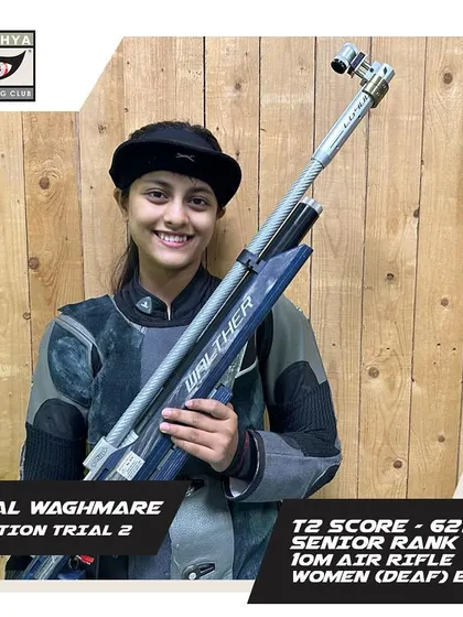 Komal Waghmare after a strong performance at Selection Trial 2, where she secured the 2nd rank in the 10m Air Rifle Women (Deaf) event.
