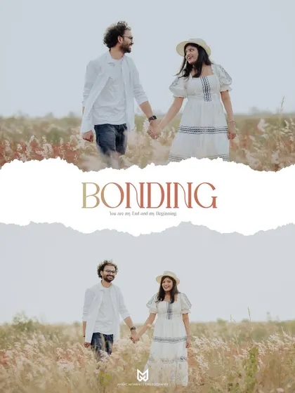 A beautifully designed pre-wedding photo collage for Ankita and Rajat, emphasizing the theme of their bond and new beginning.