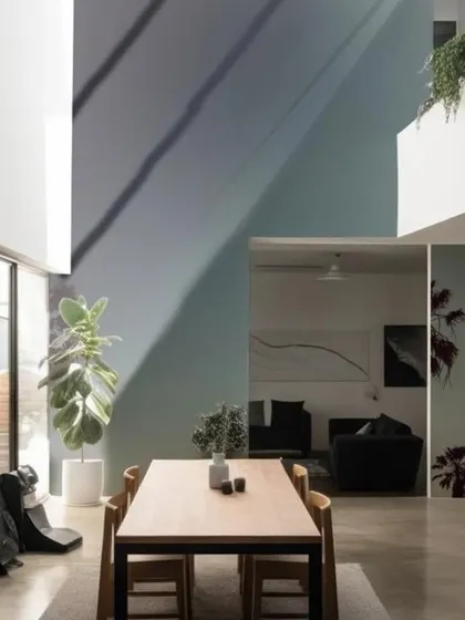 A minimalist design with a simple color gradient and subtle palm leaf silhouettes. This wallpaper is perfect for adding a touch of modern elegance and visual interest without overwhelming the space.
