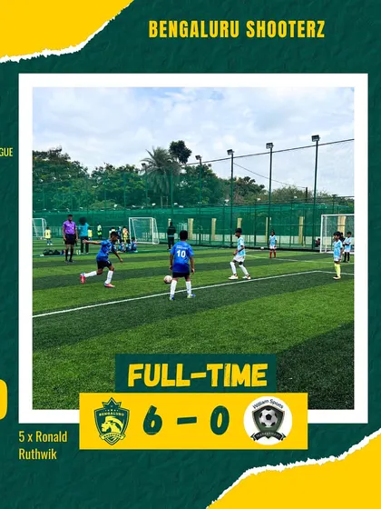 Our U-9 players of the match, Ronald and Prajith, after a fantastic 6-0 victory over William SA. Their individual stats highlight their contribution to the team's success.