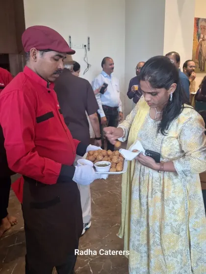 My team ensures every guest feels welcomed. Here, one of my staff is serving fresh pani puri as a passed appetizer during a naming ceremony, offering a personal touch and a taste of chatpata flavour.