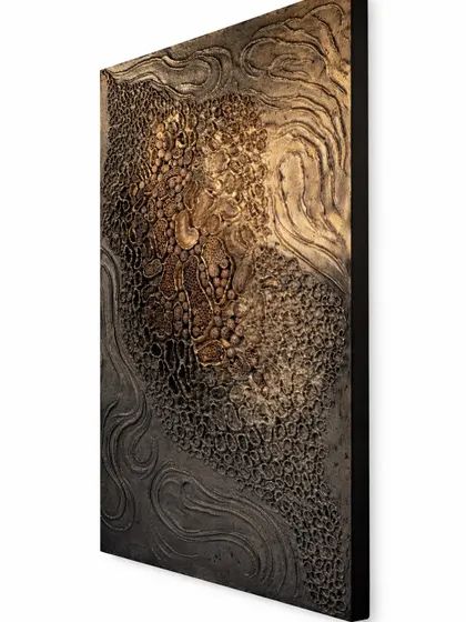 This artwork traces a personal journey of facing fear. It’s about meeting yourself where fear lives and choosing to breathe through it, revealing a deeper version of yourself.