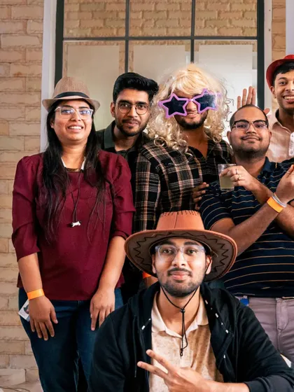 Fun moments from a party, complete with props and laughter. I believe even corporate events should have a sense of playfulness, and my space encourages it.
