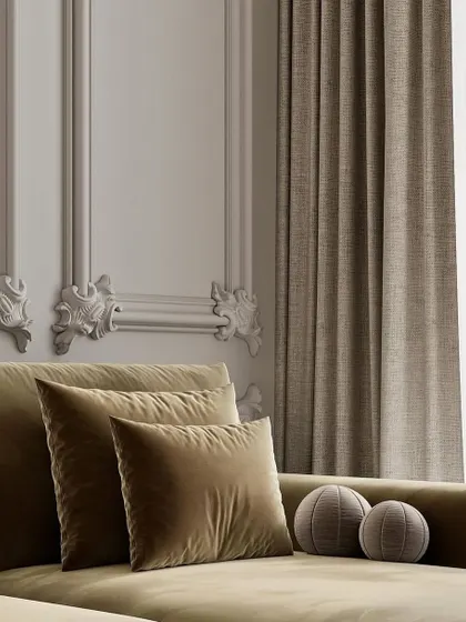 A close-up 3D render of the sofa, highlighting the texture of the fabric and the arrangement of the cushions. This level of detail ensures the final product is perfect.