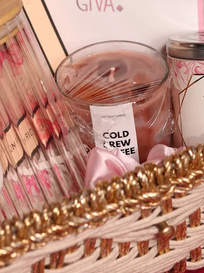 A Cold Brew Coffee candle from Saanjh Shop, seen here packed inside one of my Christmas hampers.
