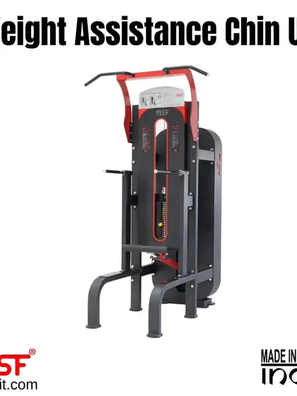 A side profile of the Elite Series Weight Assistance Chin-Up machine, highlighting its sleek and durable design.