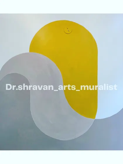 When in doubt, go minimalistic. This simple, elegant rendering with overlapping abstract shapes in grey and yellow was a collaboration that proves less can be more.