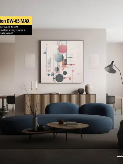 The Dymension DW-65 MAX speakers are installed here as a stereo pair, flanking a piece of art. This setup brings the walls to life, making the space a statement of both style and sonic performance.