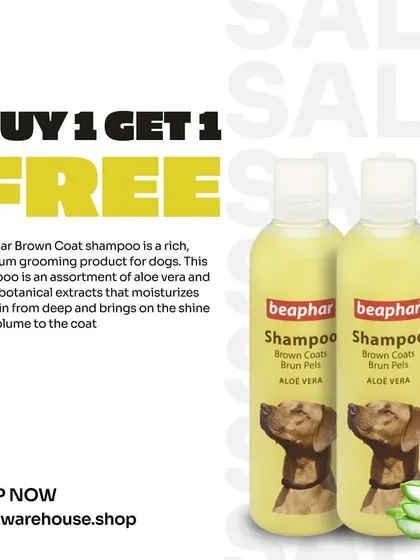 Keep your dog's coat looking its best with our special offer. When you buy one Beaphar Brown Coat shampoo, you get a second one absolutely free. It's a great deal on a premium grooming product.