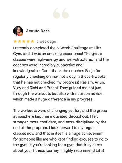 Amruta lost 4 kgs and 10 inches in 6 weeks and no longer finds excuses to skip the gym. The high-energy classes, structured workouts, and daily check-ins from her coach made fitness a regular, enjoyable part of her life.