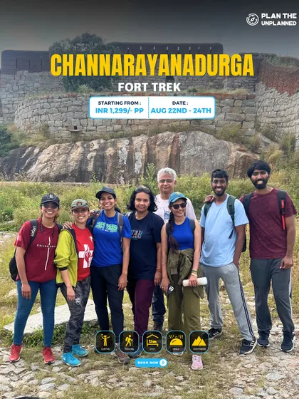 Our group at the base of the Channarayanadurga Fort. This trek is a fantastic one day escape from Bangalore to explore Karnataka's history.