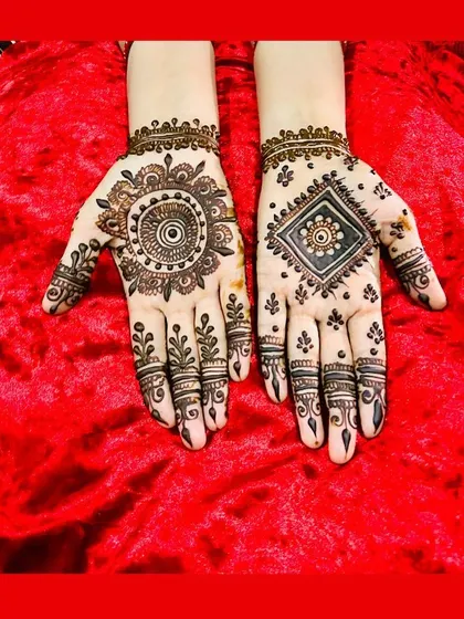 A simple yet striking design with two different mandalas. One is circular and the other is diamond-shaped, showing how basic shapes can create a modern and artistic look.
