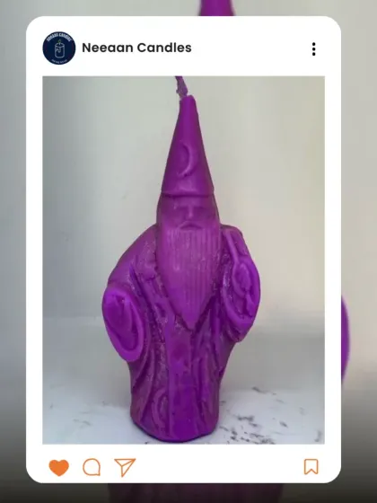 Summon the magic with my wizard candle. Hand-poured and spellbound, this purple wizard is ready to charm your space and add a little enchantment to your vibe.