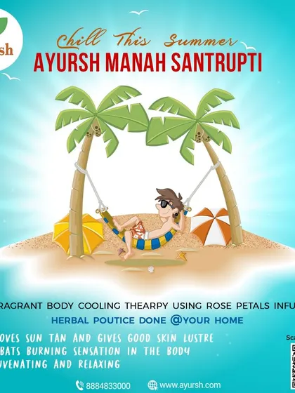 Chill this summer with our Ayursh Manah Santrupti therapy. This fragrant, cooling body treatment uses a rose petal-infused herbal poultice to remove sun tan, combat burning sensations, and leave you feeling rejuvenated.