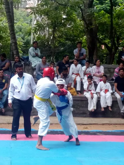 Action from a local Kyokushin tournament. I often serve as a referee, ensuring fights are conducted with respect and adherence to the rules of full-contact karate.