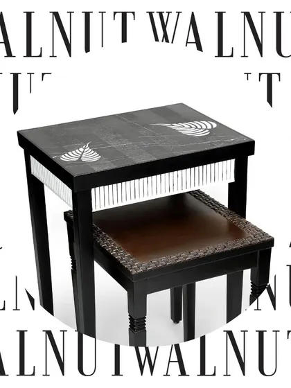 A variation of our artistic nesting tables, this set features hand-painted floral accents on a dark wood finish. These pieces are designed to be both functional and beautiful, adding elegance to any living space.