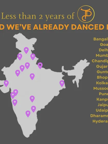 A map of India showcasing the many cities I've choreographed weddings in, highlighting my national reach.