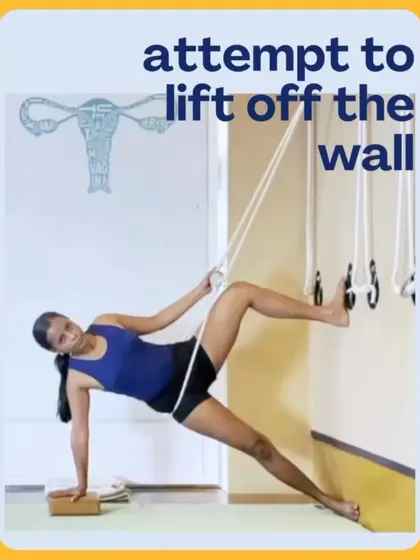 Another view of the attempt to lift off the wall in a rope-assisted pose. This process of progressive loading is key in the Iyengar method to build strength safely and intelligently.