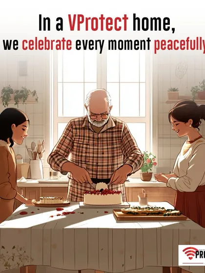 In a VProtect home, you can celebrate every moment peacefully. This image captures the joy and freedom that comes from knowing your family is safe and secure, allowing you to cherish the little things that matter.