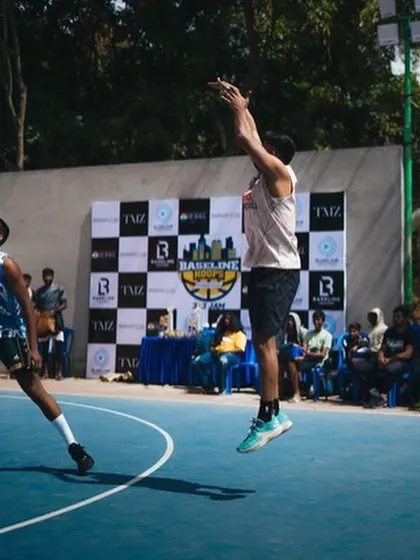 Taking a shot during the 3x3 Baseline Hoops tournament.