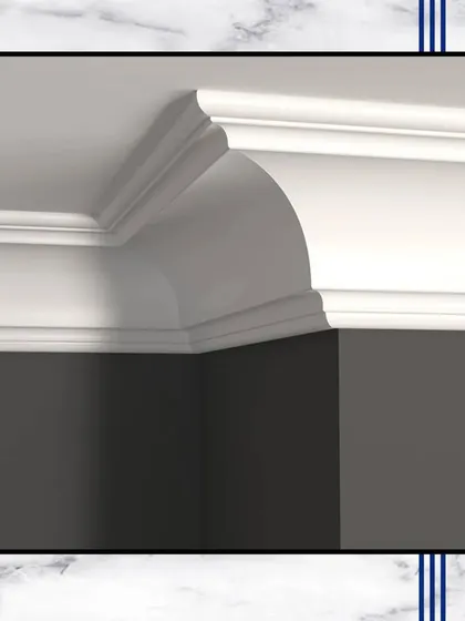 A close-up of our classic crown moulding. This is the kind of intricate detail that adds timeless elegance and a high-quality finish to our homes.