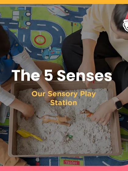 The 5 Senses sensory play station, a fantastic area for toddlers and young kids to explore different textures and materials.