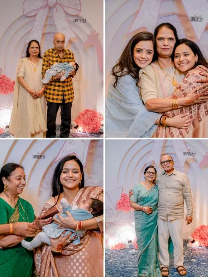So much love for the new arrival. These candid photos capture the hugs and smiles of family members celebrating baby Kaashvi's welcome party.