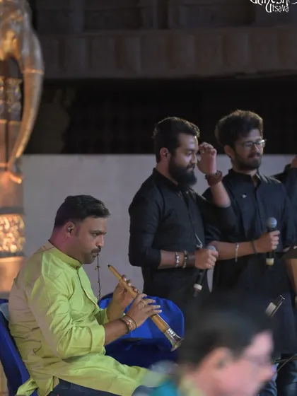 My talented co-artists and flautist at the Bengaluru Ganesh Utsava. Collaboration is at the heart of my music.