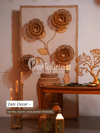Celebrating with a conscience is important to me. This jute decor, featuring handcrafted floral art, brings an earthy, warm, and planet-friendly elegance to your festive decorations.
