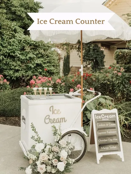 An elegant ice cream cart is always a crowd-pleaser, especially for an outdoor wedding. I source unique vendors to match your wedding's aesthetic.