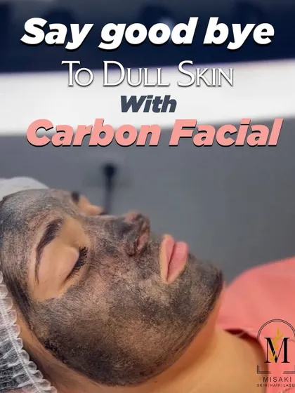 Say goodbye to dull skin with a Carbon Facial. This image shows the application of the carbon mask before the laser step, which reveals a radiant glow.