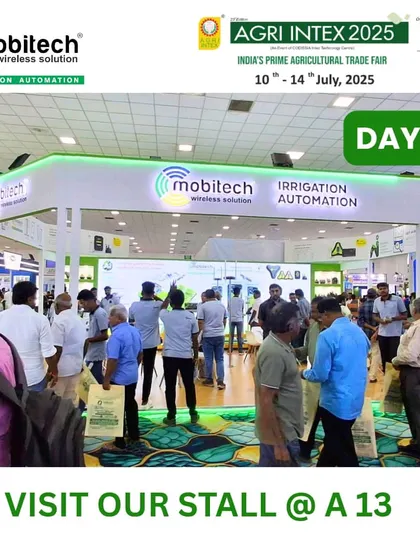 A wide view of the bustling crowd at our well-lit and modern stall at Agri Intex 2025.
