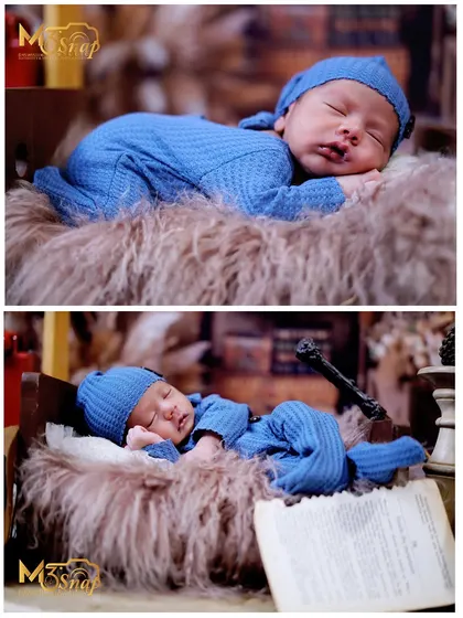 A collage showing different angles from a single newborn session. I capture a variety of shots, from close-ups to wider views, to give you a complete collection of memories.
