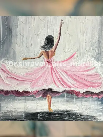 This relief art mural captures the movement and grace of a dancer. The dress is heavily textured and sculpted to give it a sense of flow and volume, making it a centerpiece for the room.