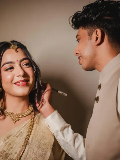 A sweet moment between the bride and groom. Sonia's natural makeup look allowed her happiness to shine through.