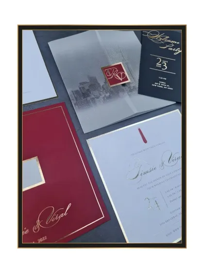 Another view of the chic NYC invitation, highlighting the modern typography and bold color choices.