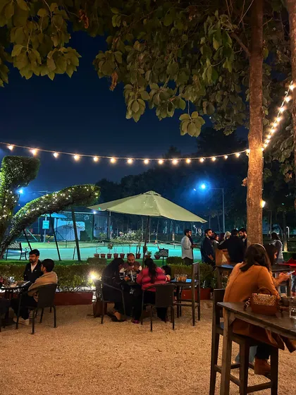 The warm glow of the string lights makes our patio an inviting destination for evening get togethers.