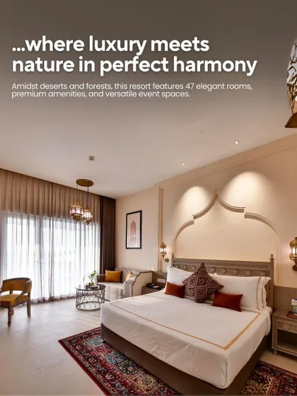 The bedroom suites at The Fern Sattva Resort in the Little Rann of Kutch were designed to be a harmonious blend of luxury and nature. We used traditional motifs and a warm, earthy palette to create a restful environment that reflects the unique character of the region.