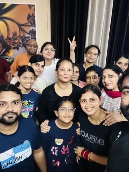 A happy group selfie after a rewarding yoga session. The smiles and camaraderie are as much a part of our practice as the asanas themselves.