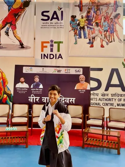 A solo shot of Riddhi Pawase at the SAI felicitation, representing the future of Indian boxing.