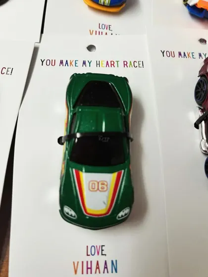 Another custom party favor, this time a sleek green racing car for one of the lucky guests.
