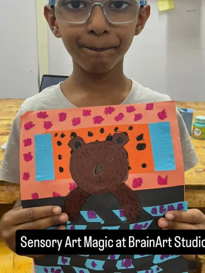 Sensory art magic at its finest! This charming bear was created using various paper textures and drawing techniques, resulting in a piece that is fun to both see and touch.