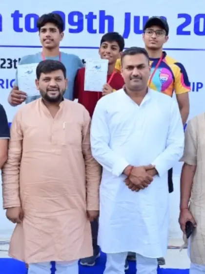 My champion Aryaman Suri on the podium at a district championship. He won 4 medals, including gold, and qualified for the State championships with new personal best times.