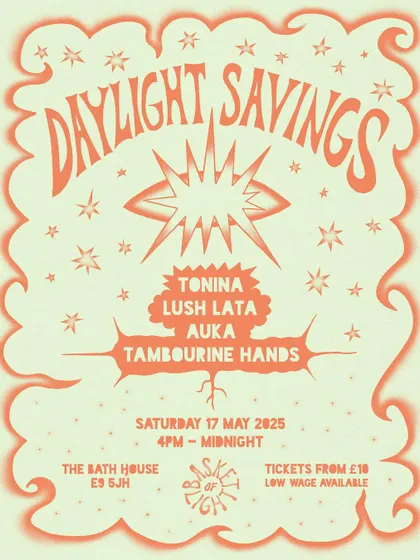 The poster for the Daylight Savings party in London, which was the closing show of my UK tour. The psychedelic, hand-drawn style matched the event's warm, blossoming energy.